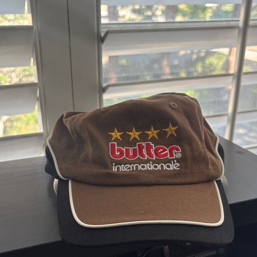 Butter Brown and Black Cap with Embroidered Details